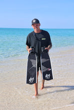 Load image into Gallery viewer, Reef addicts freediving and spearfishing fins, eagle ray design with Josh from reef addicts