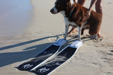 Load image into Gallery viewer, Reef addicts freediving and spearfishing fins, whale shark design with Tyro (dog)