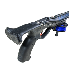 Load image into Gallery viewer, Aimrite Venom Rail speargun - purple serpent. close up back/side angle view of handle