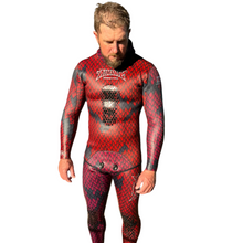 Load image into Gallery viewer, 1.5mm spearfishing wetsuit (red/purple colour front angle)