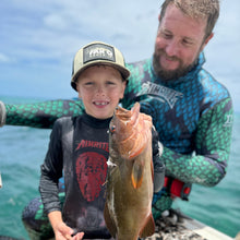 Load image into Gallery viewer, 1.5mm spearfishing wetsuit (blue/green colour) with coral trout