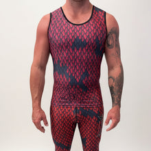 Load image into Gallery viewer, Aimrite red/purple stinger suit close up front view without wearing stinger suit top