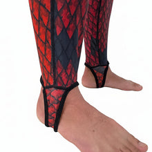 Load image into Gallery viewer, Aimrite red/purple stinger suit close up view of foot loops