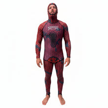 Load image into Gallery viewer, Aimrite red/purple stinger suit full front view with hood on