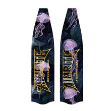 Load image into Gallery viewer, Freediving and spearfishing fins, (purple jellyfish) back angle