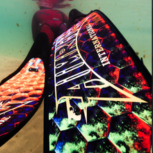 Load image into Gallery viewer, Close up view of aimrite freediving fins (hex inferno)