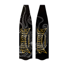 Load image into Gallery viewer, Freediving and spearfishing fins, (black and white octopus) back angle
