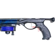 Load image into Gallery viewer, Aimrite Venom Rail speargun - Purple serpent. close up side view of handle
