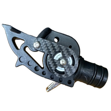 Load image into Gallery viewer, Aimrite carbon fiber side plates on roller muzzle, side view
