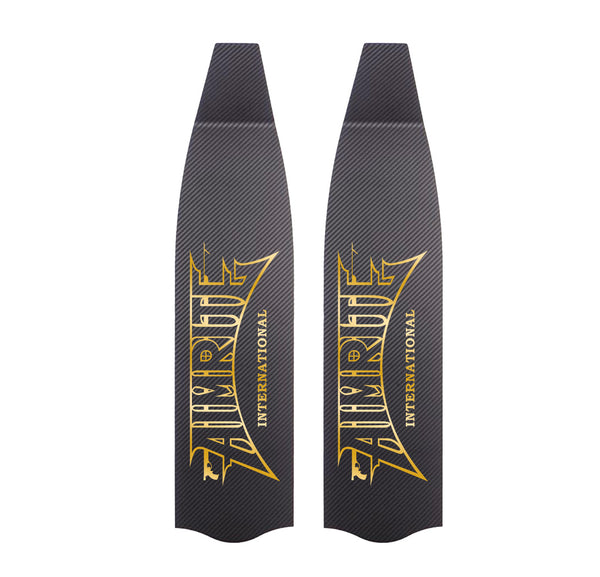 Freediving and spearfishing fins, (gold and black) front angle