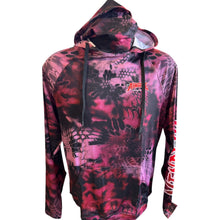 Load image into Gallery viewer, maroon sun shirt with fish design (front)
