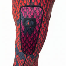 Load image into Gallery viewer, Aimrite red/purple stinger suit close up of right side leg pocket
