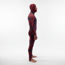 Load image into Gallery viewer, Aimrite red/purple stinger suit full side view with hood on
