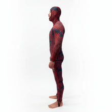 Load image into Gallery viewer, Aimrite red/purple stinger suit full side view with hood on
