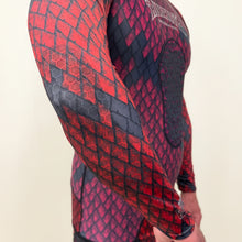 Load image into Gallery viewer, Aimrite red/purple stinger suit close up of elbow screening
