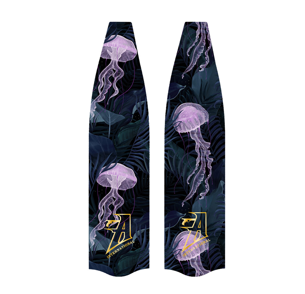 Freediving and spearfishing fins,  (purple jellyfish) front angle