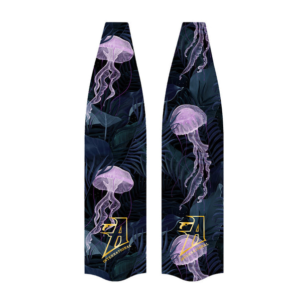 Freediving and spearfishing fins,  (purple jellyfish) front angle