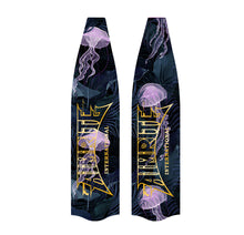 Load image into Gallery viewer, Freediving and spearfishing fins, (purple jellyfish) back angle
