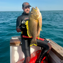 Load image into Gallery viewer, diver in Aimrite black stinger suit holding reef ish

