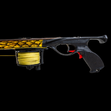 Load image into Gallery viewer, close up of colour customised Aimrite speargun gold
