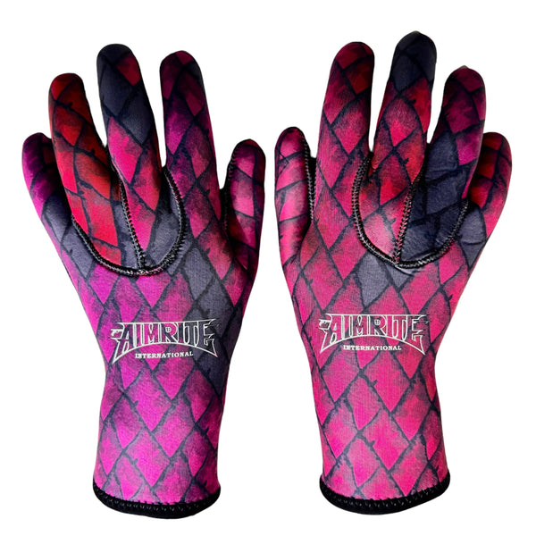 aimrite neoprene spearfishing gloves (red/purple) back angle